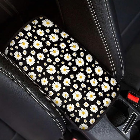 Car Center Console Mats, Daisy Car Armrest Pad Protector Gifts for Women, Universal Dustproof Armrest Decor Cushion for Cars & SUVs