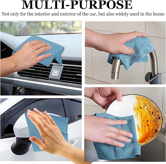 wuyaoyao 50PCS Microfiber Cleaning Cloth Roll, 10"×10" Tear Away Microfiber Towels, Reusable Washable Cloth Paper Towels, Multi-Purpose Cleaning Rags for Car Home Kitchen Garage Shop (Blue)