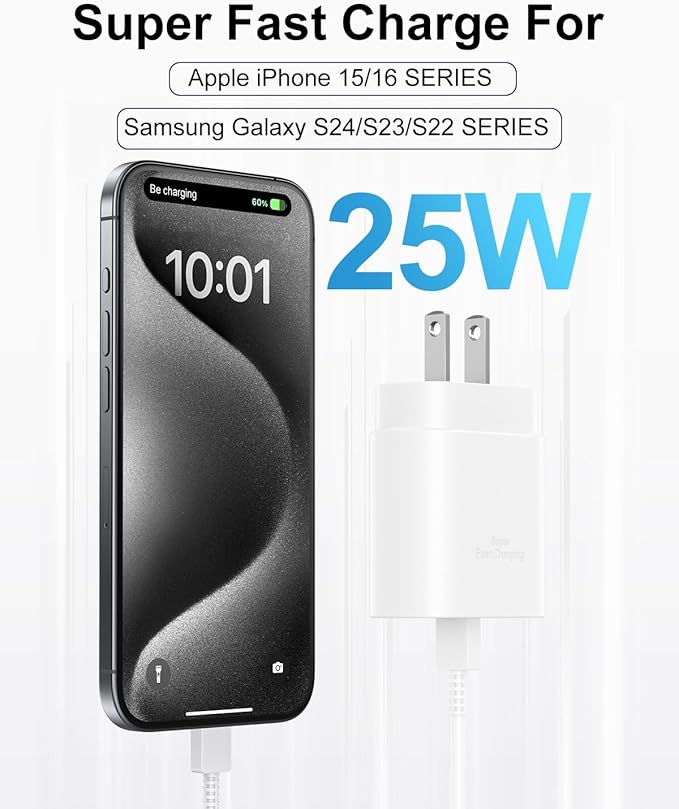 Type C Charger Fast Charging, 2Pack [10FT&6FT] Long USB C Cable with 25W Phone Super Fast Charger Block Compatible with Galaxy S25/S24/Plus/Ultra,iPhone 15/16/17/Air/Plus/Pro Max