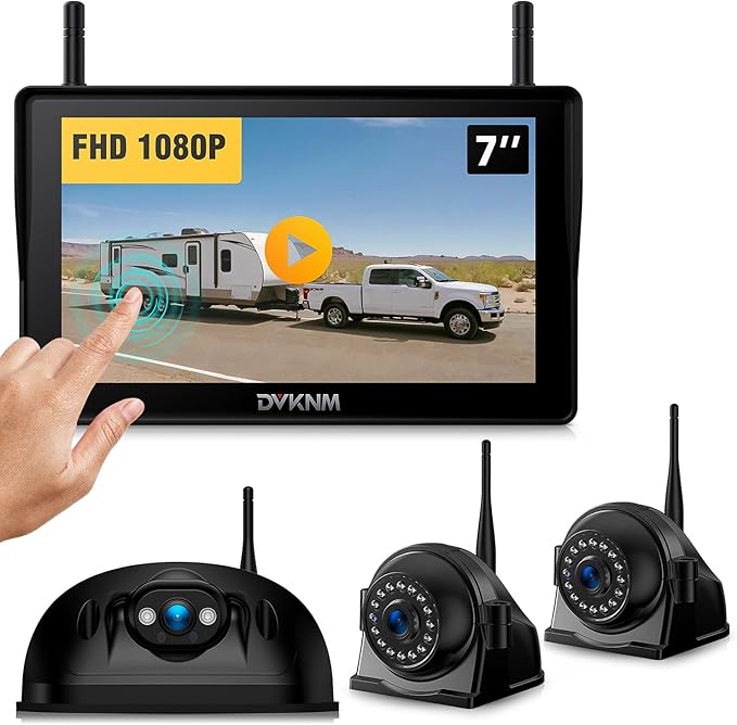 Wireless RV Backup Camera System for Furrion Pre-Wired RVs Truck Trailer, FHD 1080P 7" Touchscreen IPS Monitor with 1 Rear & 2 Side View Cameras, Loop Recording Night Vision Plug & Play F7-3