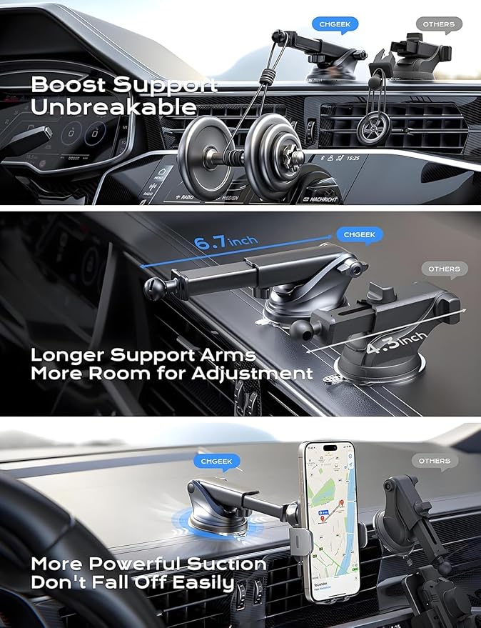 CHGeek Wireless Car Charger, 2026 Upgrade 15W Fast Charging Auto Clamping Car Phone Holder Charger, Phone Holders for car Mount, fit for iPhone 17 16 15 14 13 Mini Pro Max XR,Samsung Galaxy S26 Ultra