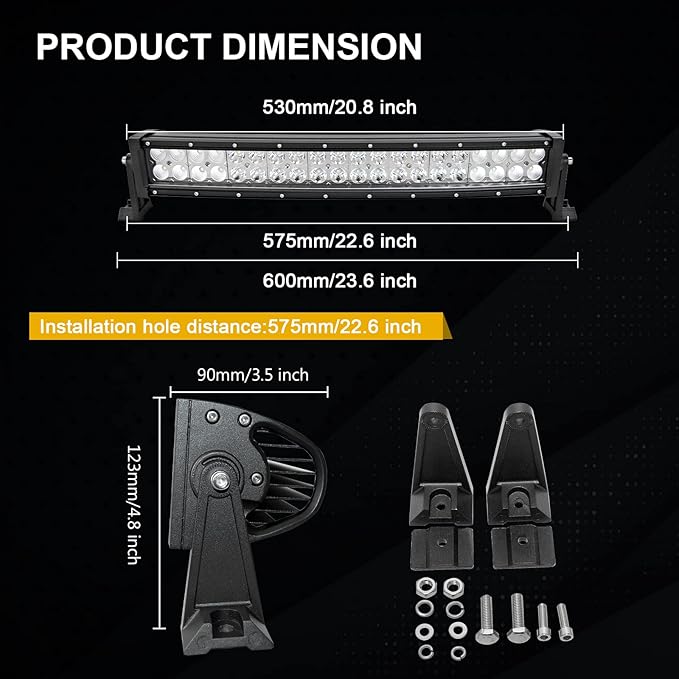 AUXTINGS 22 inch 120W Curved Double Row LED Light Bar Work Light Spot Flood Beam with Wiring Harness kit Switch for Trucks Tractor 4X4 Jeep Boat Off Road Auto Fog Driving Lamp 12V 24V Waterproof IP67