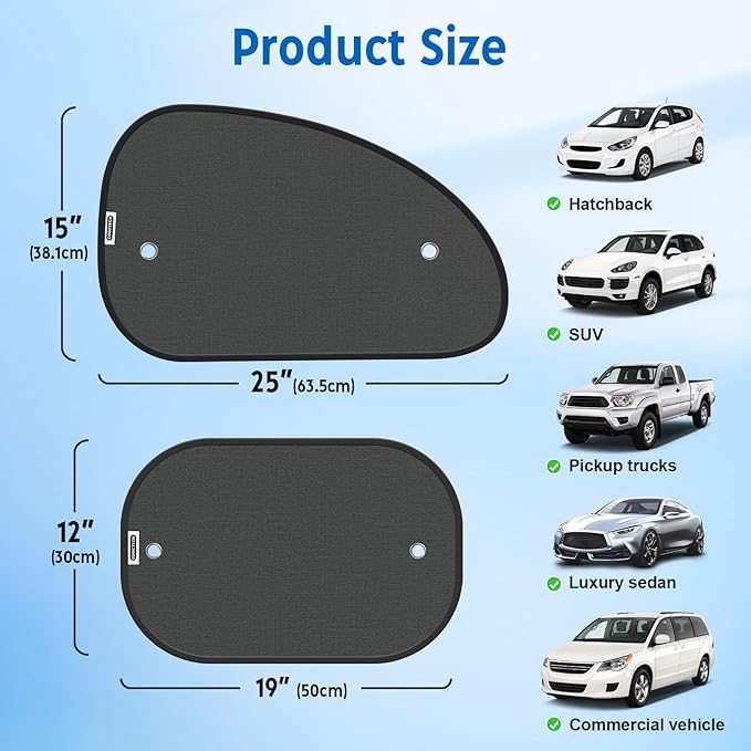 2026 New Upgrade Car Window Shades for Side Window(4 Pack),Car Window Shade for Baby with 8 Suction Cups,Sun Shade Side Window Can Blocks 99.98% UVR,Sun Shade for Window