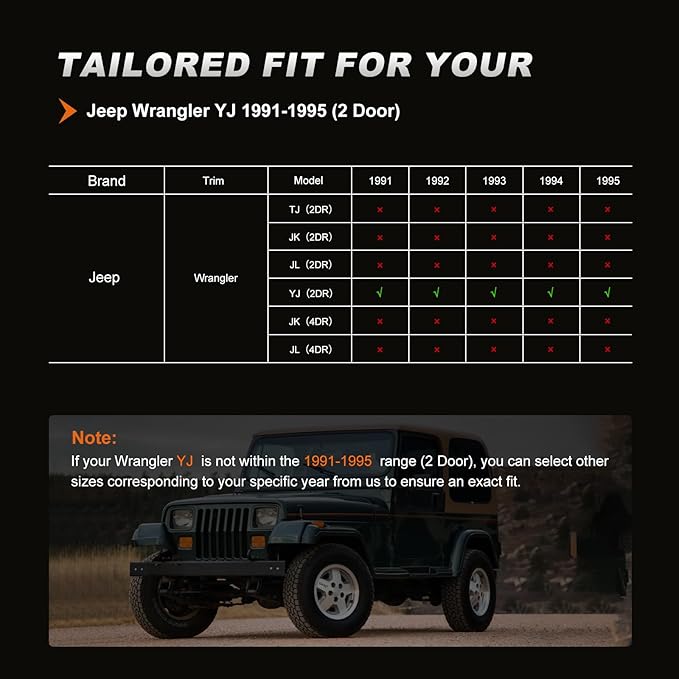 AOMSAZTO Custom Fit Seat Covers for Jeep Wrangler: YJ 1991 1992 1993 1994 1995 Leather Car Seat Covers Full Set Black