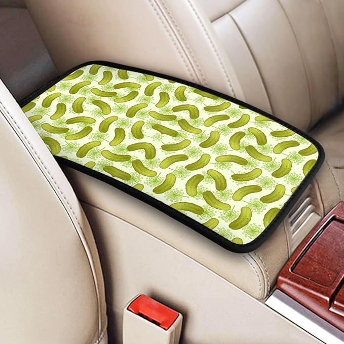 Car Armrest Cover Auto Center Console Pad Arm Rest Cushion Soft Car Accessories Universal for Most Vehicle (Dill Pickles Pattern Design)