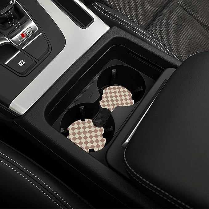Checkered Brown Steering Wheel Cover - Checkered Brown Steering Wheel Cover Anti-Slip Breathable Universal 14-15 Inch Car with 2 Pcs Car Coasters Suitable Men Women
