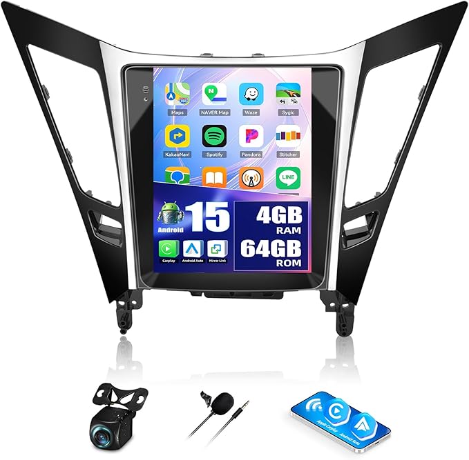 8 Core 6G+128G for Hyundai Sonata 2010-2015 Android 15 Car Stereo, 9.7" IPS 2.5D Car Radio Wireless Carplay Android Auto/59UI /FM/RDS /32EQ /DSP/GPS/WiFi/SWC + AHD Backup Camera