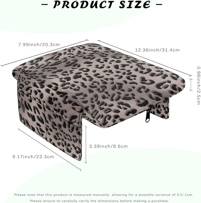 Car Armrest Storage Box Mat, Grey Leopard Car Center Console Cover, Vehicle Armrest Seat Box Cover Accessories Interior Protection for Most Vehicle, SUV, Truck, Car