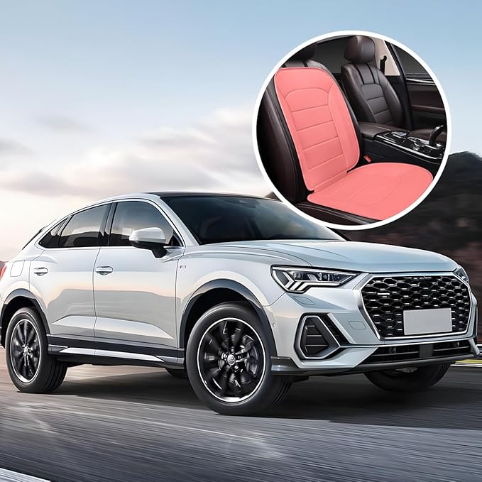 Car Seat Cushion, Leather Soft Breathable Non-Slip Vehicle Front Driver Seat Cover Pad, Comfortable Auto Interior Chair Protector Cushion, Universal for Truck SUV Sedan (Pink)