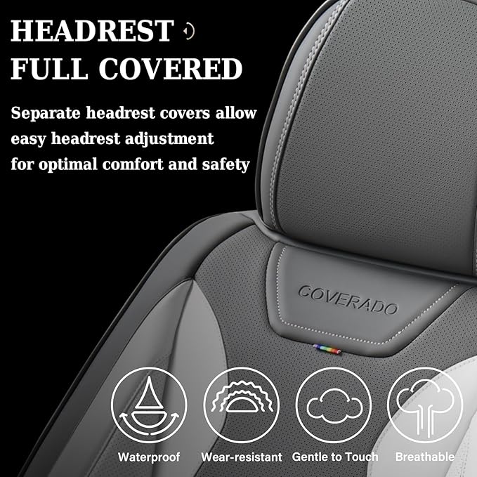 Coverado Car Seat Covers, Front Covers for Cars, Car Seat Cover Front Seats, Automotive Seat Cover, Waterproof, Leather Car Seat Cushion, Universal Interior Seat Protectors for Most Cars Black