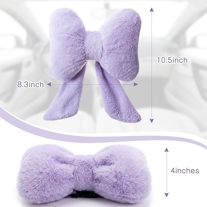 Macarrie 2 Pcs Car Neck Pillow Plush Butterfly Bow Car Headrest Pillow Comfortable Seat Neck Support Cute Head Rest Accessories for Driving Travel Driver Chair Girl Style Interior Decor (Purple)