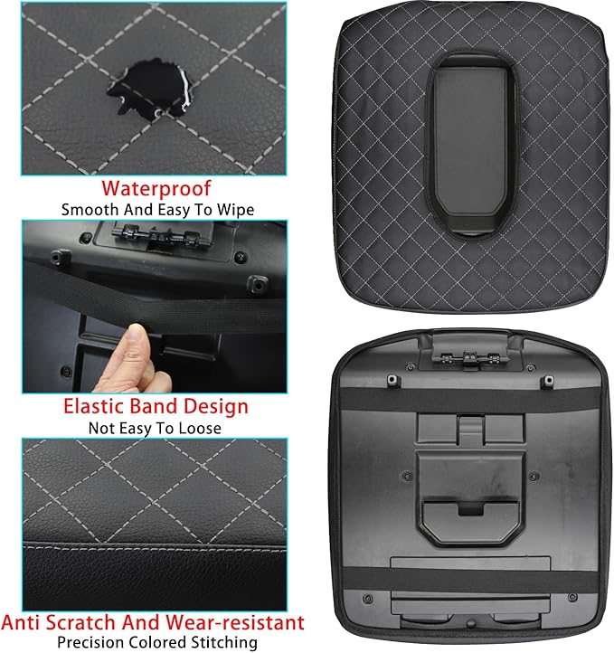Center Console Armrest Cover for Chevy Silverado/GMC Sierra Accessories 2019-2024 2025 Arm Rest Box Leather Protective Case Middle Console Lid Cushion Pad Only for Jump Seat (Gray Stitches)