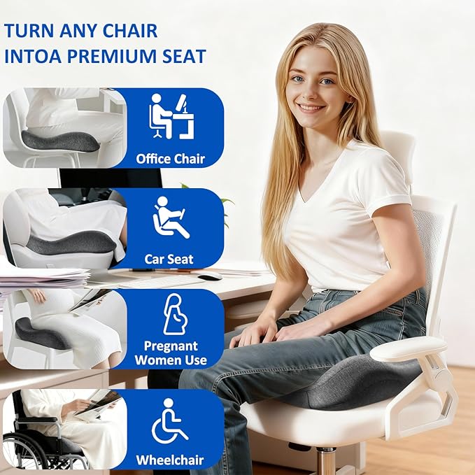 Thickened Seat Cushions for Office Chairs,Ergonomic Memory Foam seat Cushion，Sciatica Pain Relief Pillow for Long Sitting，Coccyx Cushion for Tailbone Pain,Office,Car,Pregnancy,Wheelchair