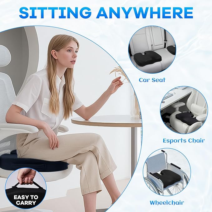 Memory Foam Seat Cushion & Plush Velvet Lumbar Support Pillow Set, Comfort Computer Chair Cushions for Tailbone & Back Pain Relief, Ergonomic Office Chair Cushion for Car, Home, Wheelchair (Black)