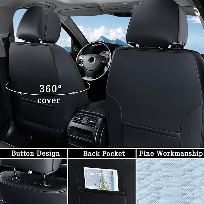 Coverado Seat Covers, Leather Seat Covers for Front Seats, Black and Blue Car Seat Covers, Waterproof Car Seat Protectors, Auto Seat Cushion, Front Driver Seat Cover Universal Fit Most Cars SUV