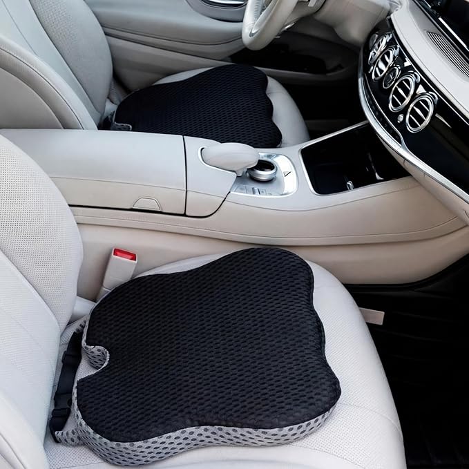 2 Pack Wedge Car Seat Cushion, Memory Foam Seat Cushion with Adjustable Strap for Car and Truck, Sciatica and Back Pain Relief, Comfort for Anti Slip and Breathable, Office, Long Drive