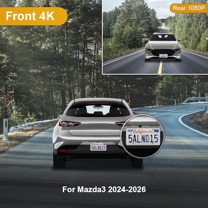 Fitcamx Front 4K+Rear 1080P Dash Cam Adapts for Mazda 3 2024-2026 (Connects to Sunroof/OBD), Integrated OEM Look, Dual HD Video, WiFi & APP, Loop Recording, Parking Sensor, Easy to Use, 128GB Card