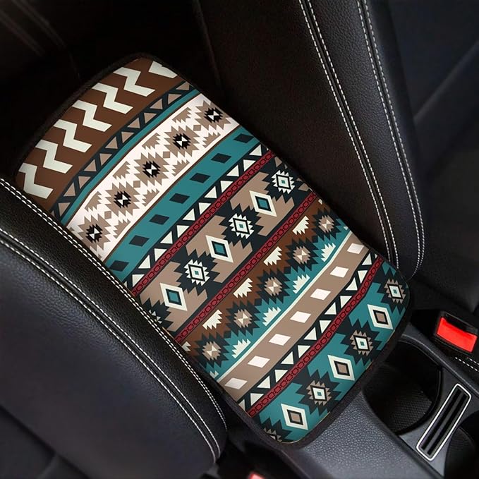 Aztec Print Auto Armrest Seat Box Cover Protector Decorative Dust-Proof Car Center Console Armrest Cushion Cover Pad, Car Accessories for Most Vehicle
