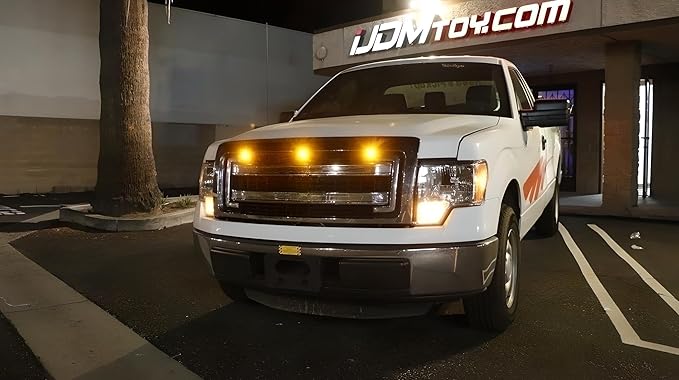 iJDMTOY 3pc Set Custom Retrofit Amber Yellow Front Grille Mesh Mount LED Lighting Kit Compatible with Trucks SUVs