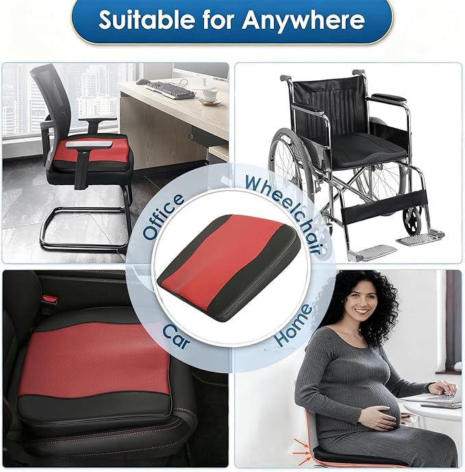 Car Seat Cushion,Thickened Comfort Memory Foam Seat Cushions for Car and Office Chair - Sciatica & Lower Back Pain Relief, Driver Seat Pillow for Auto, Office Chair, Wheelchair Pad-Black Red