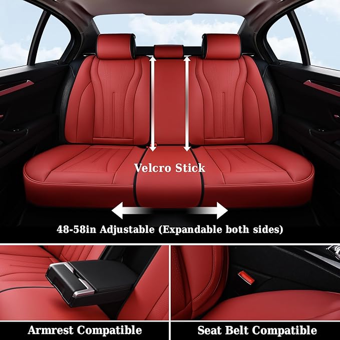 Coverado Seat Covers Full Set, Red Seat Covers for Cars, Front and Rear Seat Covers Waterproof Seat Cover, Leather Car Seat Protector, Universal Car Seat Cushion Fit for Most Sedan, SUV, Truck, Red