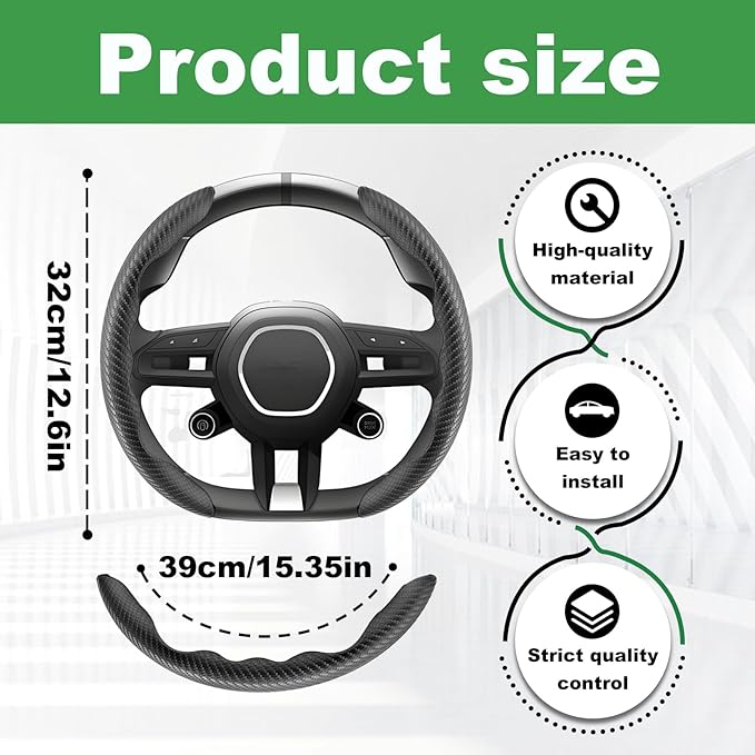 2pcs Carbon Fiber Anti-Skid Steering Wheel Cover, Anti-Skid Steering Wheel Cover/Segmented Steering Wheel Protector/Car Interior Accessories for Men/Women - Durable(Black)