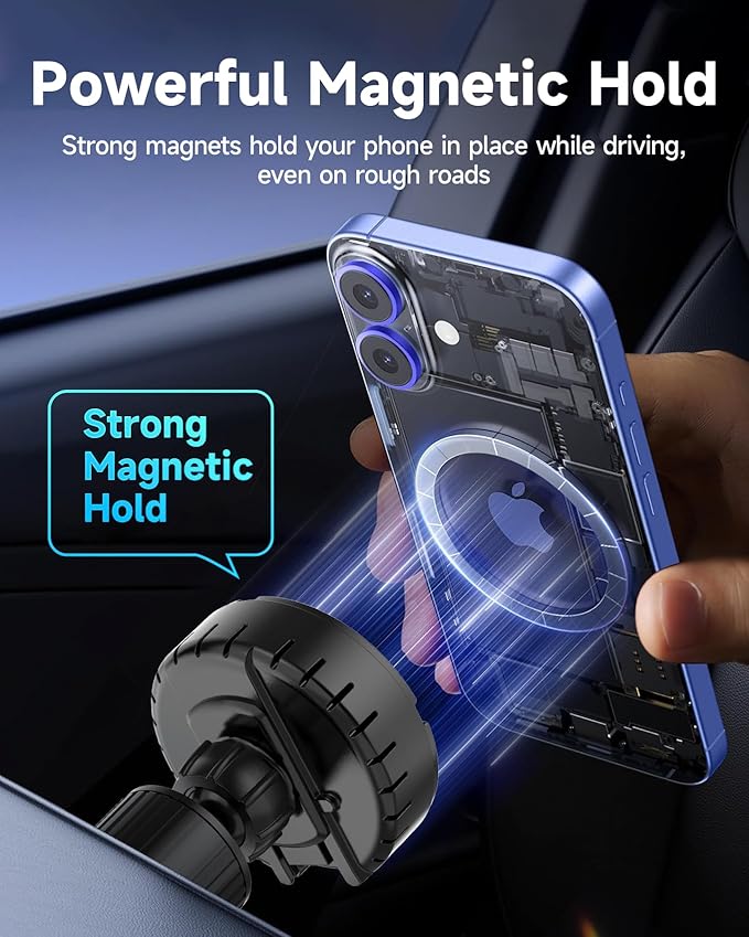 Qylastic Qi2.2 Certified 25W for MagSafe Car Charger & Holder with Air-Cooling Tech, Magnetic Wireless Charger Mount for iPhone 17/16/15/14/13/12, Fits Samsung Galaxy S25