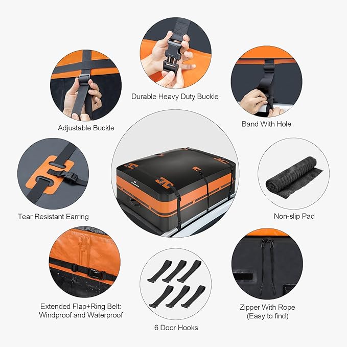 Maelstrom Rooftop Cargo Carrier,Car Roof Bag,21 Cubic Feet Waterproof Roof Rack Cargo Carrier,Tear Resistant Vehicle Cargo Carrier,Black with Orange