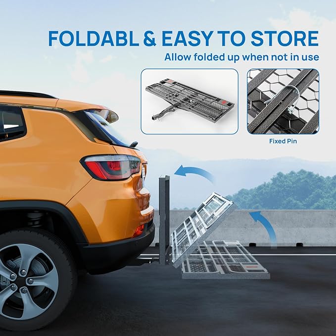 TUFFIOM 60"x24"x14" Folding Hitch Mount Cargo Carrier Basket, Upgraded 14" Height 500lbs Steel Car Cargo Trailer Hitch Luggage Rack with Straps & Stabilizer for SUV Car Truck Van