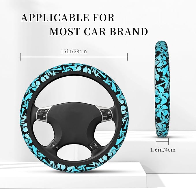 Palm Car Steering Wheel Cover for Women Surfer with Tree Men Stretch Cloth Anti-Slip Wrap Protector Case Fit Universal Auto Accessories Decor Sweat Absorption 14-15 Inch