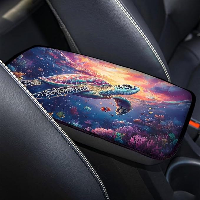 Sea Turtle Car Console Armrest Cover for Women, Car Middle Console Covers Auto Accessories for Decoration,Universal Fit,Machine Washable