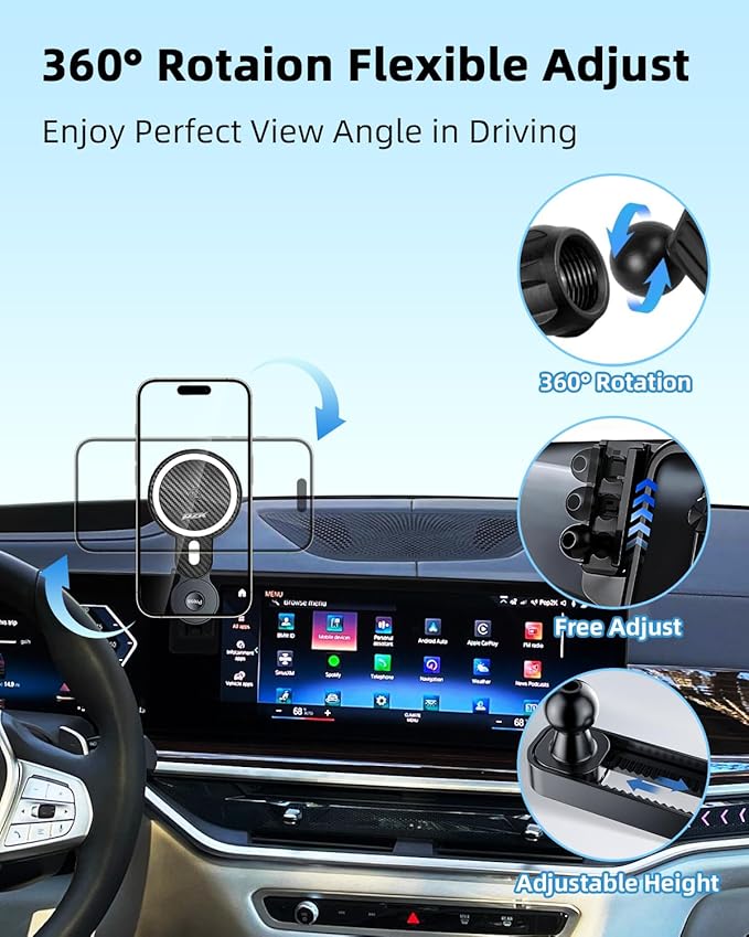 PZK Car Phone Mount for 2024-2026 BMW X5 /BMW X6 /2023 2024 2025 2026 BMW X7 Accessories Custom 14.9-inch Screen Magnetic 15W Fast Wireless Charger Car Phone Holder with 360° Rotating Extension Rod