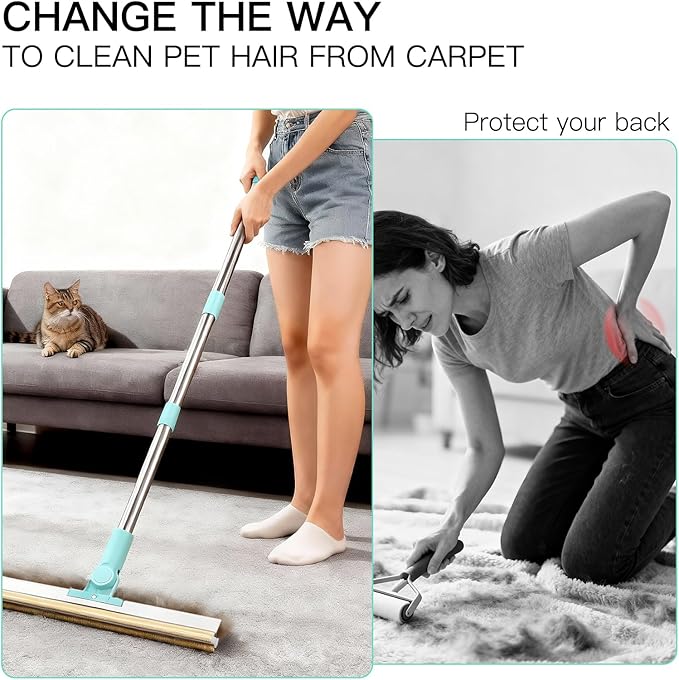 Carpet Rake for Pet Hair Removal, Upgraded 3 in 1 Reusable Dog Hair Carpet Rake Kit, Adjustable Handle for Deep Clean Dog & Cat Hair Remover, Lint Remover Scraper for Carpets, Mats, Rugs, Car&Couch