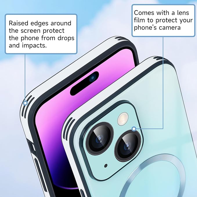 Guppy Compatible with iPhone 14 Plus with MagSafe Case, Magnetic Gradient Case with MagSafe Charging, Gradient Glass Back Cover with Lens Film-Black