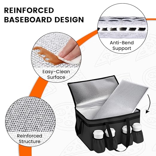 CIVJET Insulated Food Delivery Bag with 4 Cup Holder and Bottom Support, XX-Large Insulated Grocery Bags Keep Food Hot/Cold, Cooler Bags with Drink Carrier, Food Carrier Catering Bag for Events, Black