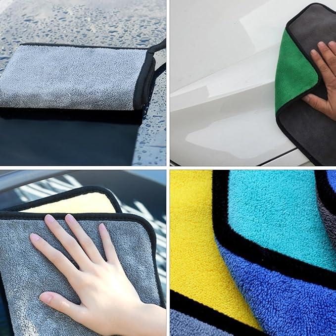 GALPADA 4pcs 30x40cm Dual-Tone Plush Fleece Car Wash Towels, Ultra Absorbent Microfiber Cleaning Cloths for Auto Detailing and Interior Care Random Color