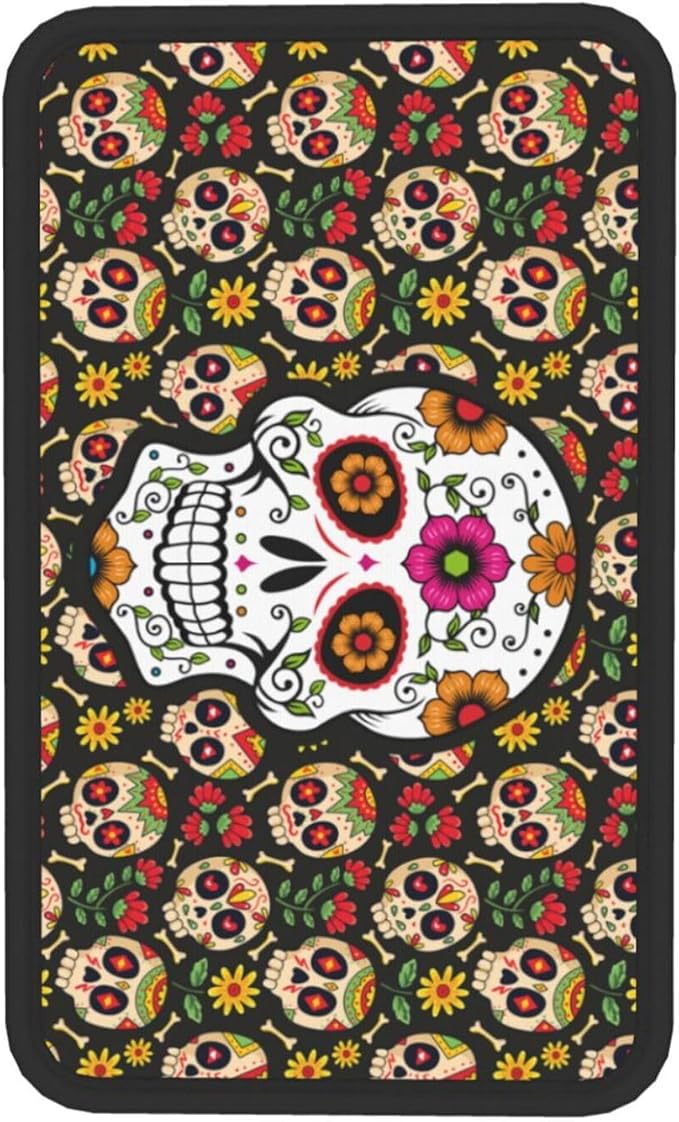 Universal Car Center Console Cushion Pad, Sugar Skull Soft Waterproof Car Center Console Cover Auto Armrest Seat Box Cover Protector for Most Vehicle SUV Truck Car