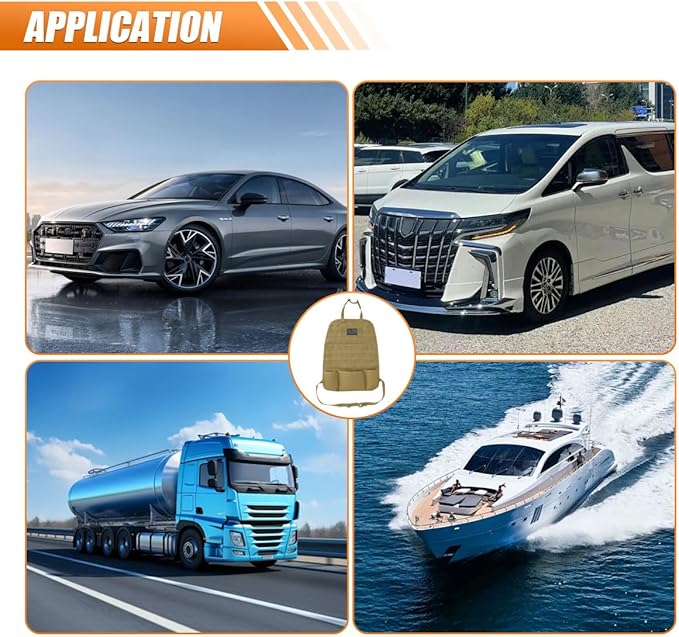 Tactical Molle Car Seat Back Organizer, Vehicle Panel Car Seat Back Cover Protector with 5 Storage Pouch, Universal Backseat Storage Organizer with USA Flag Patch for Car SUV Truck (Khaki-1 Pc)