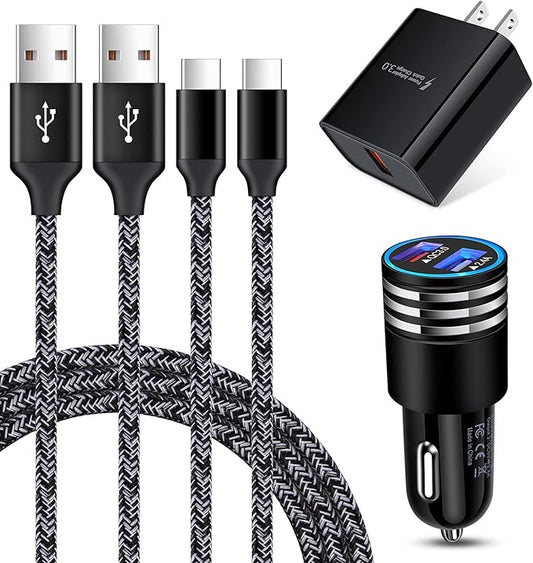 USB C Fast Charger for Samsung Galaxy S26/S25/S24/S23/S22/S21 Ultra/S20 Note 20 A57 A37 A17 A56 A16 A35 A54 A13 A53 A12 A32 A21 A51 A71 A50,Quick Charge 3.0 Wall Charger Car Adapter 6FT Type C Cable