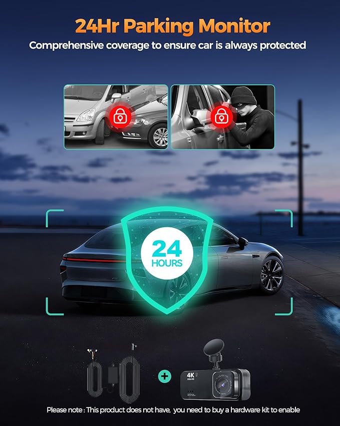 Dash Cam Front and Rear, 4K+1080P Dual Dash Camera for Cars with 5G WiFi, Built-in High-Capacity Storage, Night Vision, G-Sensor, 24H Parking Mode