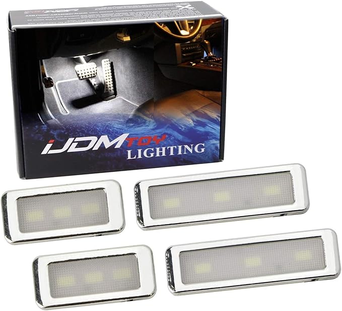 iJDMTOY 4pc Universal Fit Xenon White LED Interior Ambient Lighting Kit for Under Dashboard, Seat, Foot Area, Trunk/Cargo Area Decoration