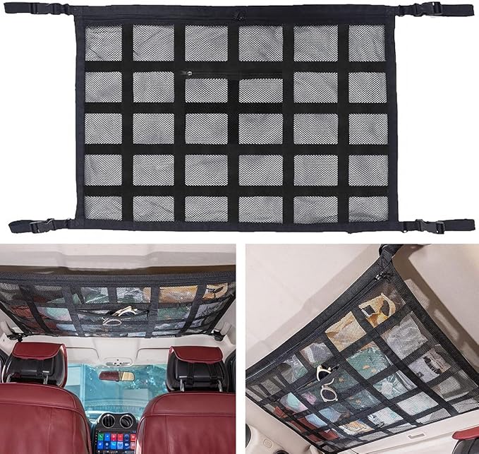 Car Ceiling Cargo Net Strong Load-Bearing Mesh Car Roof Storage Organizer Large Capacity Space Saving Car Ceiling Net Storage Bag Car Interior Accessories for SUV Truck Van(90 * 65cm)