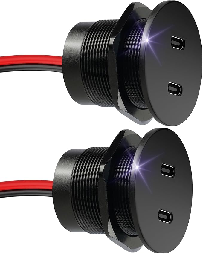 50W 12V USB Outlet Dual 25W USB-C Charger PD 3.0 Aluminum Fast Charging Socket, Replacement Car Charger Accessories for RV Camper Trailer Truck Boat Golf (2Pcs)