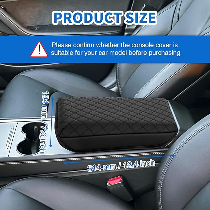 Nilight Center Console Cover Compatible with Tesla Model 3 Tesla Model Y Armrest Cover for Car Vegan Leather Middle Console Cover Car Center Console Cushion Pad (Not Fit for 2024 Tesla Model 3) -Black