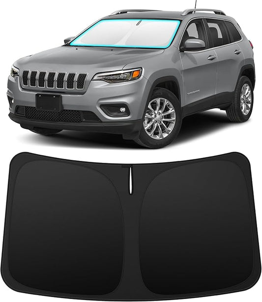 INSAUTO Custom Fit Windshield Sun Shade Accessories for Jeep Cherokee 2014-2023 (Grand Cherokee Not Fit), Foldable Front Window Sunshade, UV & Heat Reflector, Keeps Interior Cool, Includes Storage Bag