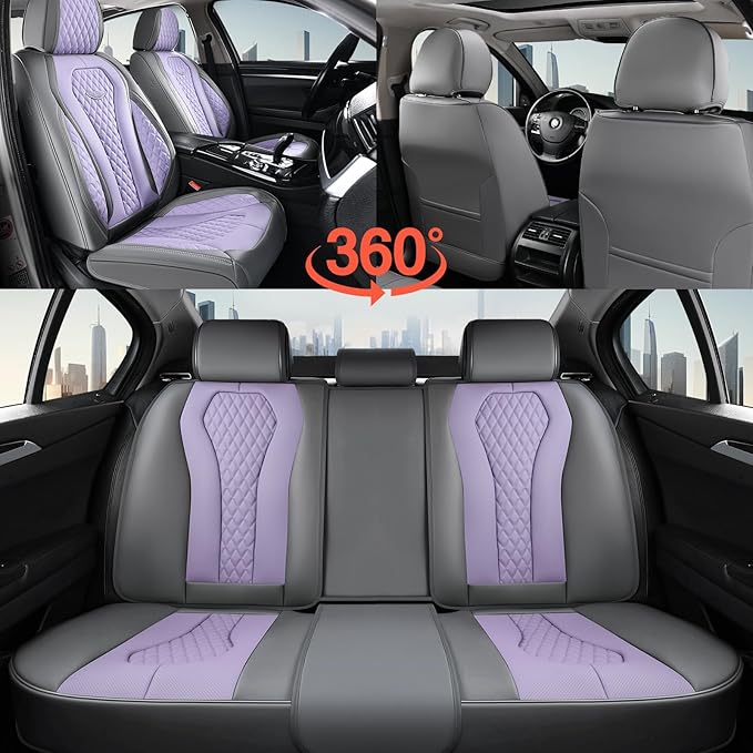 Coverado Leather Seat Covers 2 Seats, Car Seat Covers Front Seats, Purple Car Seat Cover 2 Pack, Front Car Seat Covers, Car Seat Cushion, Auto Seat Covers Driver Seat Protector Universal Fit Most Cars