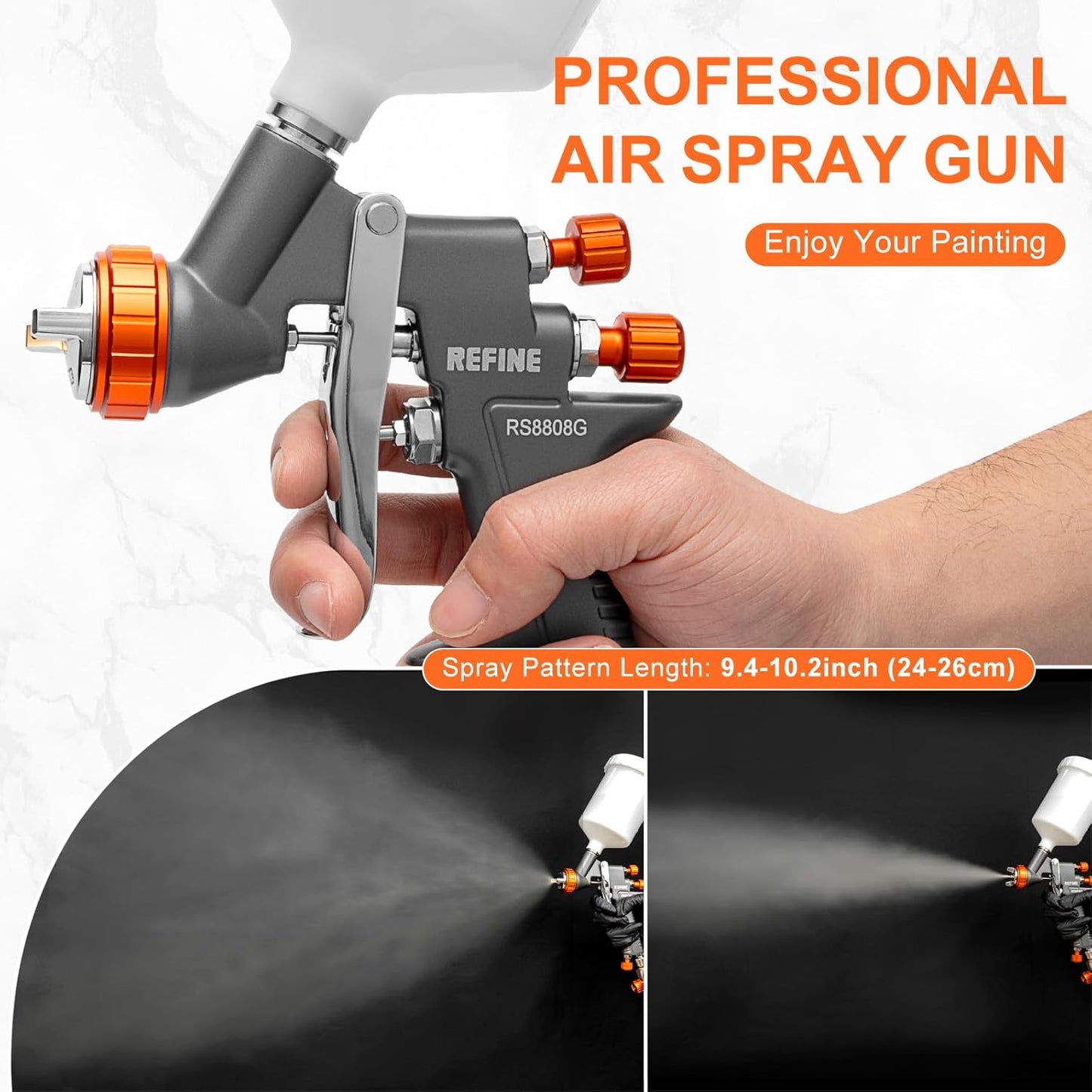REFINE Air Spray Gun, Auto Paint Gun with 1.4mm Nozzle, Easy to Use Gravity Feed Paint Spray Gun, Professional Auto Body Paint Sprayer for Cars, House, Furniture Painting with Air Pressure Gauge