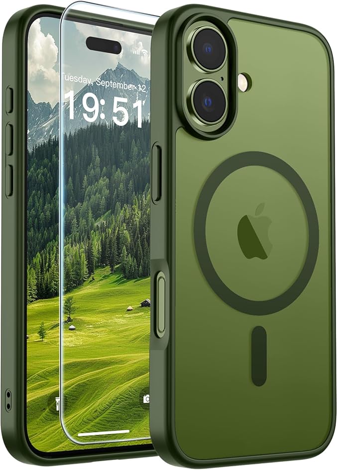 SUPFINE Magnetic for iPhone 17 Case (Compatible with MagSafe)(Military Grade Drop Protection) Translucent Matte Shockproof with Anti-Fingerprint Phone Cover,Cangling Green