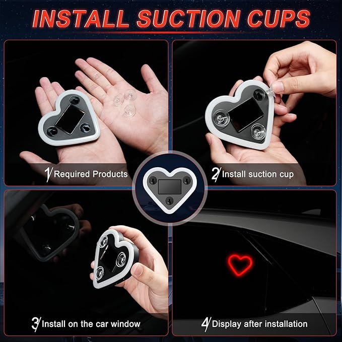 iFunyLED Car LED Interior Lights, Heart-Shaped Ambient Light for Windows, 5 Lighting Modes, Charging Through Type-c and Solar Energy, Car Decorations for Women Men, Pack of 2, (Red)