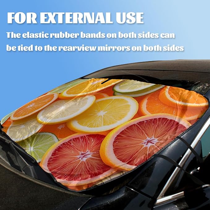 Fruit Car Window Sun Shield Citrus Orange Lemon Lime Grapefruit Slices Front Window Sun Shade Block UV Rays Sun Shade Visor Protector for Car Sedan Truck SUV Accessories 59" L x 31.5" W